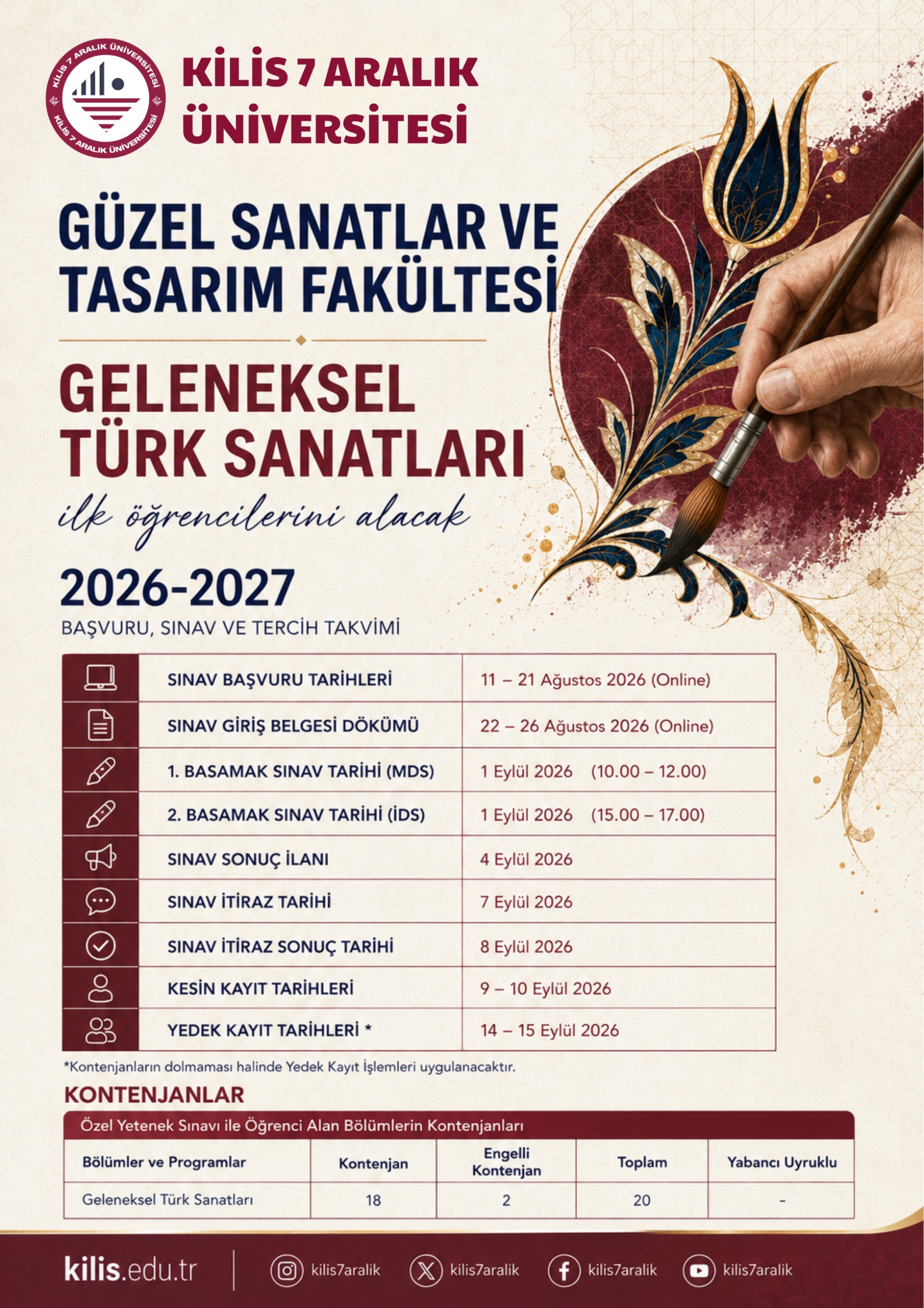 Güzel Sanatlar ve Tasarım Fakültesi Geleneksel Türk Sanatları Bölümü İlk Öğrencilerini Bekliyor