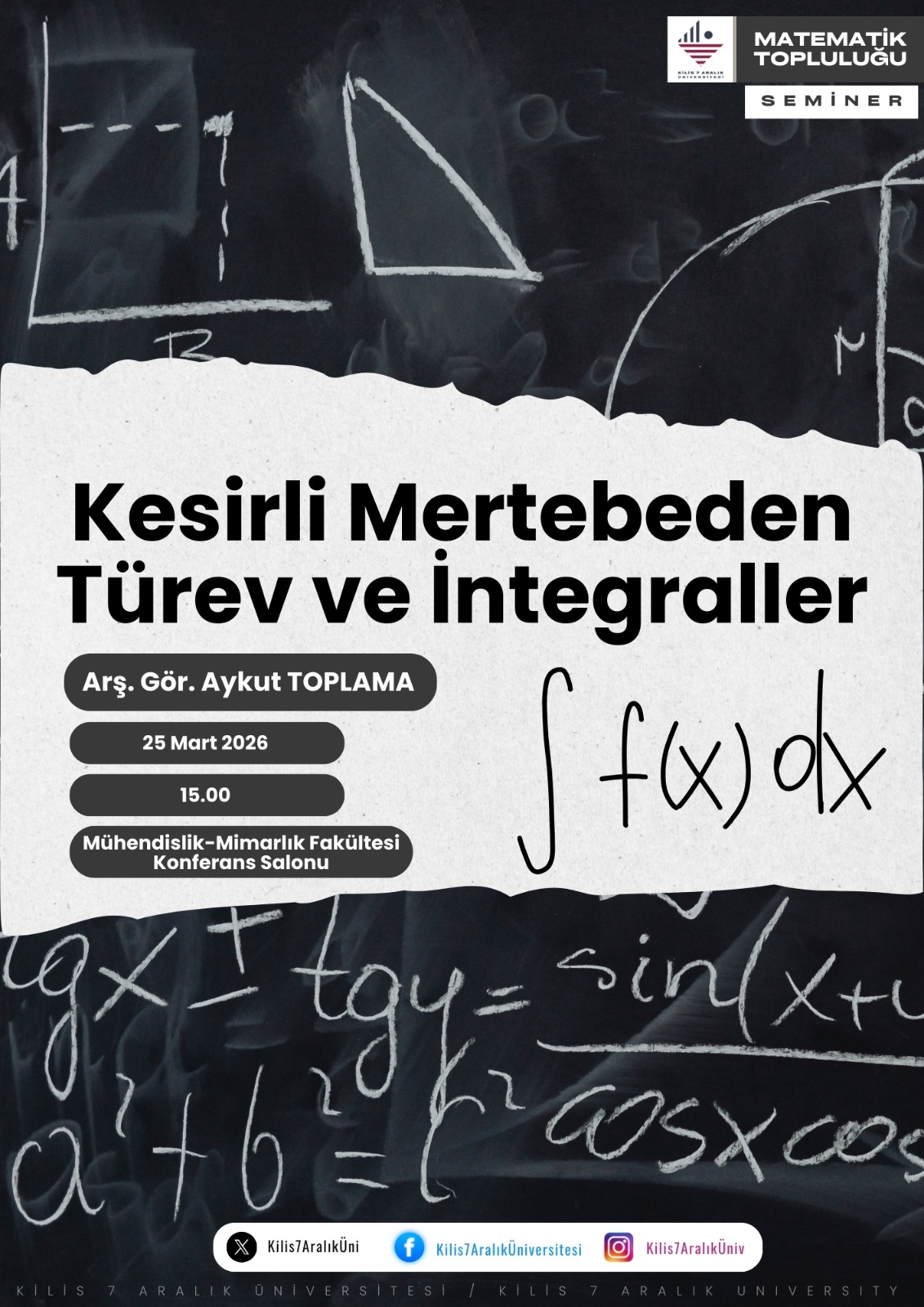 Seminer: "Kesirli Mertebeden Türev ve İntegraller"