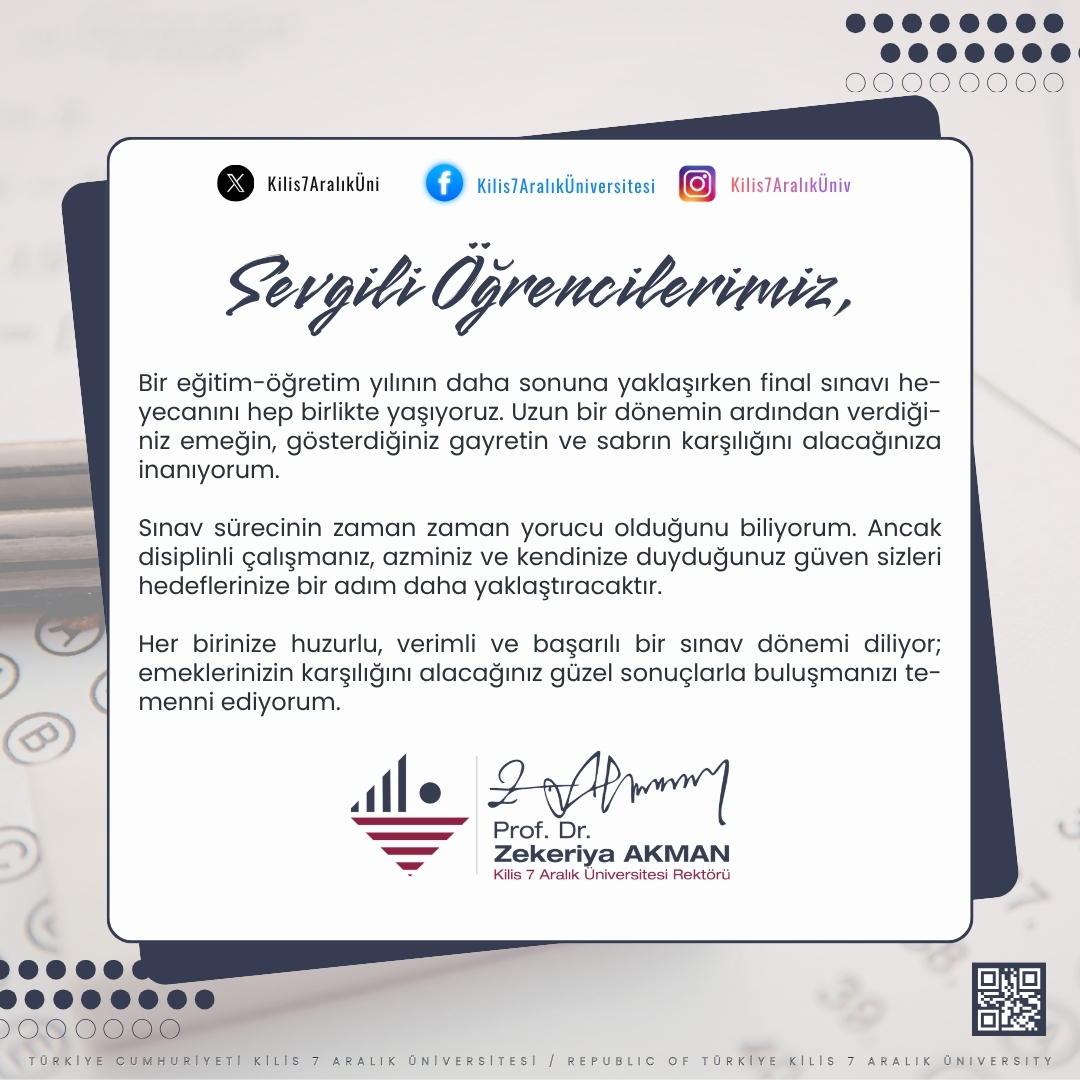 Rektörümüz Akman'dan Öğrencilerimize Final Sınavı Öncesi Başarı Mesajı